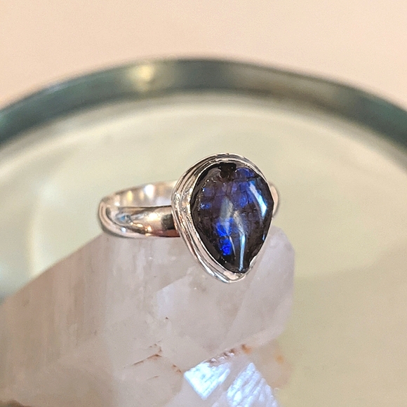 Ammolite Blue Fire, 925 Silver Ring, 8.5 - Picture 2 of 8